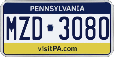 PA license plate MZD3080