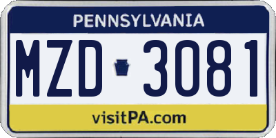 PA license plate MZD3081