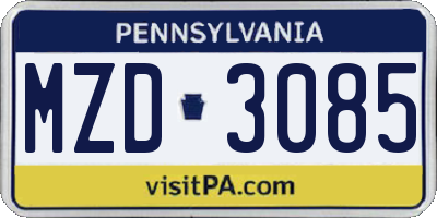 PA license plate MZD3085