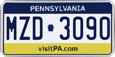 PA license plate MZD3090