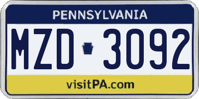 PA license plate MZD3092