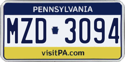 PA license plate MZD3094