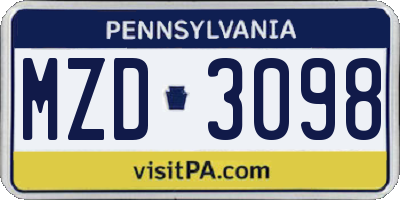 PA license plate MZD3098