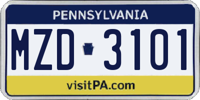 PA license plate MZD3101