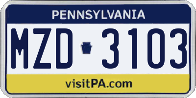 PA license plate MZD3103
