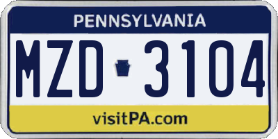 PA license plate MZD3104