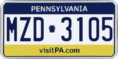 PA license plate MZD3105
