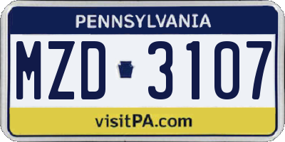 PA license plate MZD3107