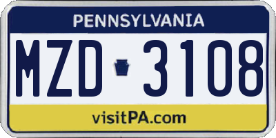 PA license plate MZD3108