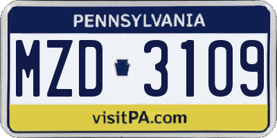 PA license plate MZD3109