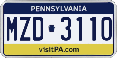 PA license plate MZD3110
