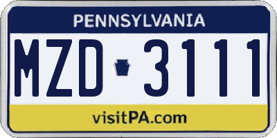 PA license plate MZD3111