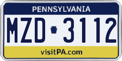 PA license plate MZD3112