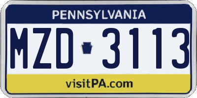 PA license plate MZD3113