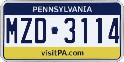 PA license plate MZD3114