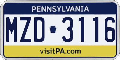 PA license plate MZD3116