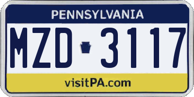PA license plate MZD3117