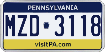 PA license plate MZD3118