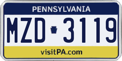 PA license plate MZD3119