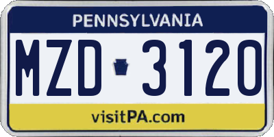 PA license plate MZD3120