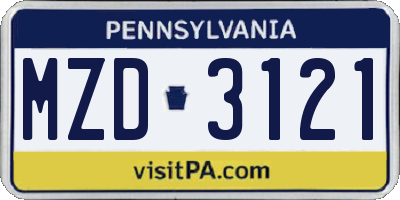 PA license plate MZD3121