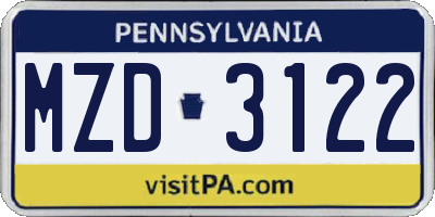 PA license plate MZD3122