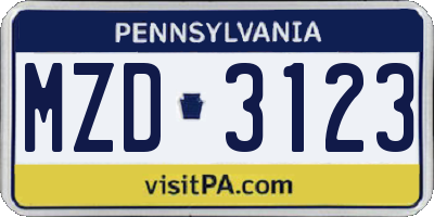 PA license plate MZD3123