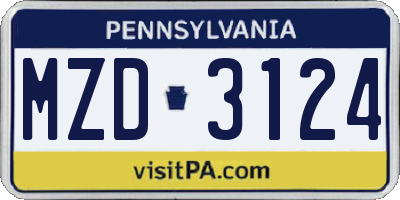 PA license plate MZD3124