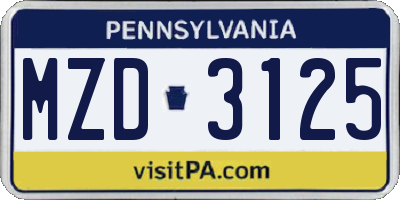 PA license plate MZD3125