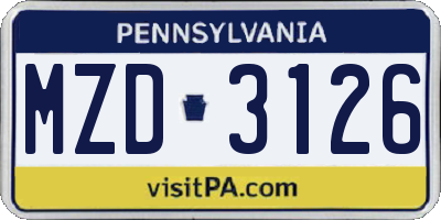 PA license plate MZD3126