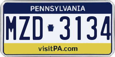 PA license plate MZD3134