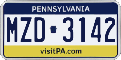 PA license plate MZD3142
