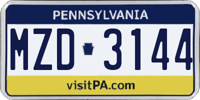 PA license plate MZD3144