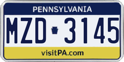 PA license plate MZD3145