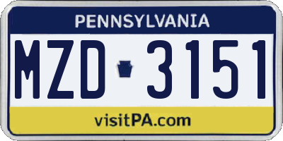 PA license plate MZD3151