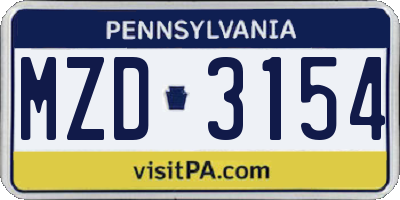 PA license plate MZD3154