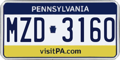 PA license plate MZD3160