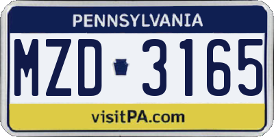 PA license plate MZD3165