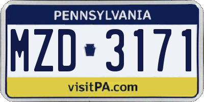 PA license plate MZD3171