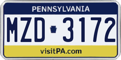 PA license plate MZD3172