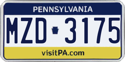 PA license plate MZD3175
