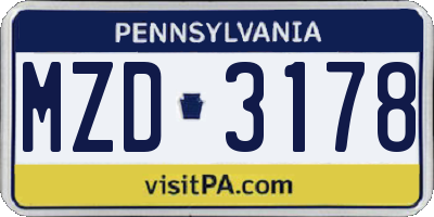 PA license plate MZD3178