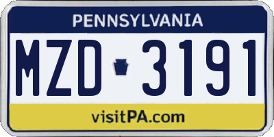 PA license plate MZD3191