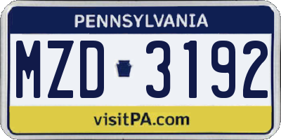 PA license plate MZD3192