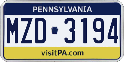 PA license plate MZD3194