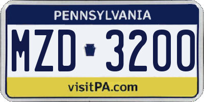 PA license plate MZD3200