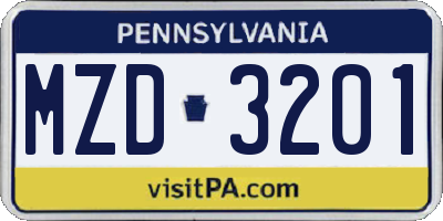PA license plate MZD3201