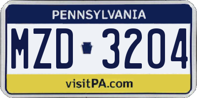 PA license plate MZD3204