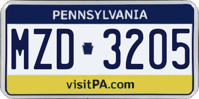 PA license plate MZD3205