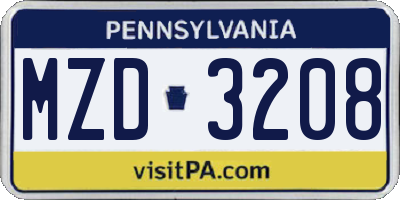 PA license plate MZD3208